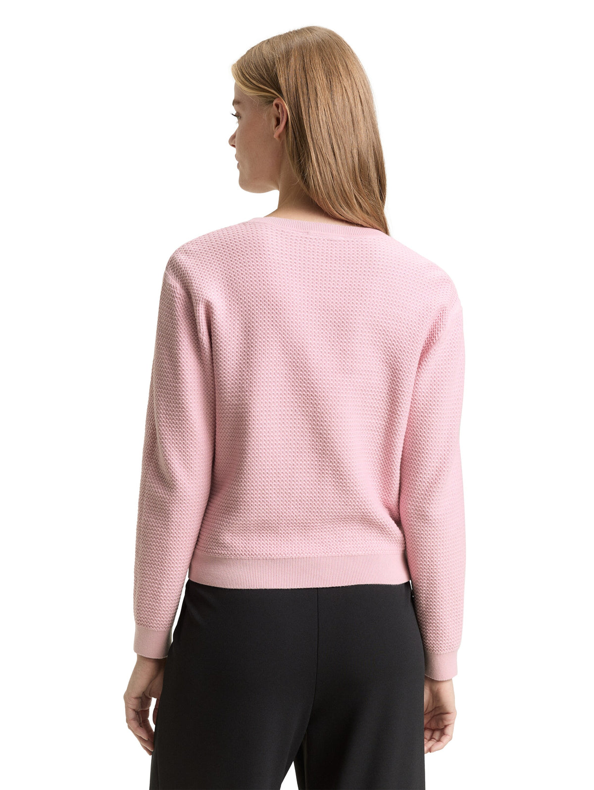 Tom Tailor Pink Knitted Sweater with a Round Neckline