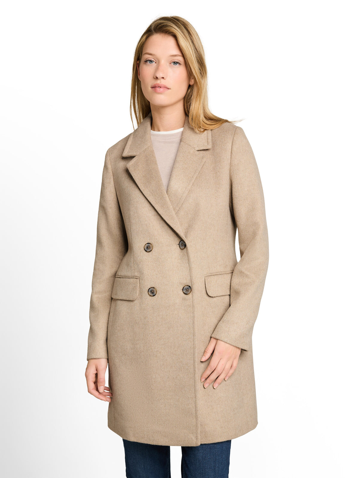 Tom Tailor Mink Beige Melange Slim-Fit Coat with Side Pockets