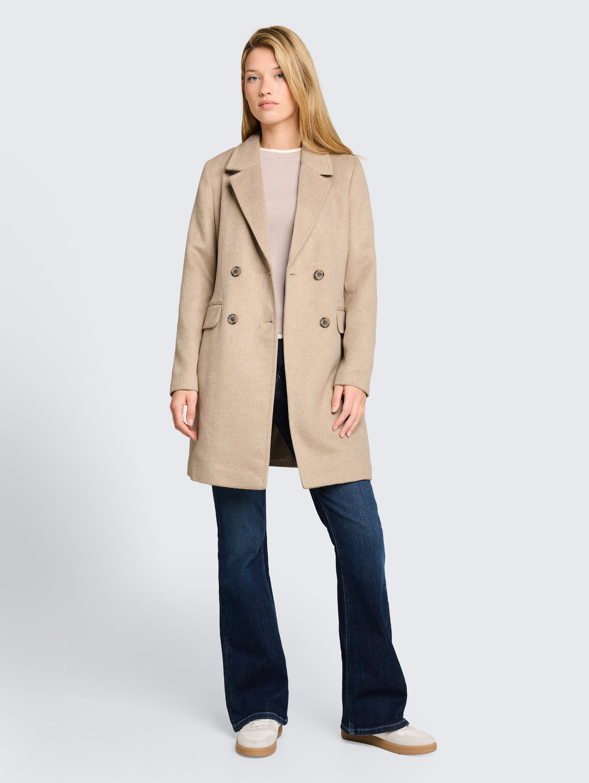 Tom Tailor Mink Beige Melange Slim-Fit Coat with Side Pockets