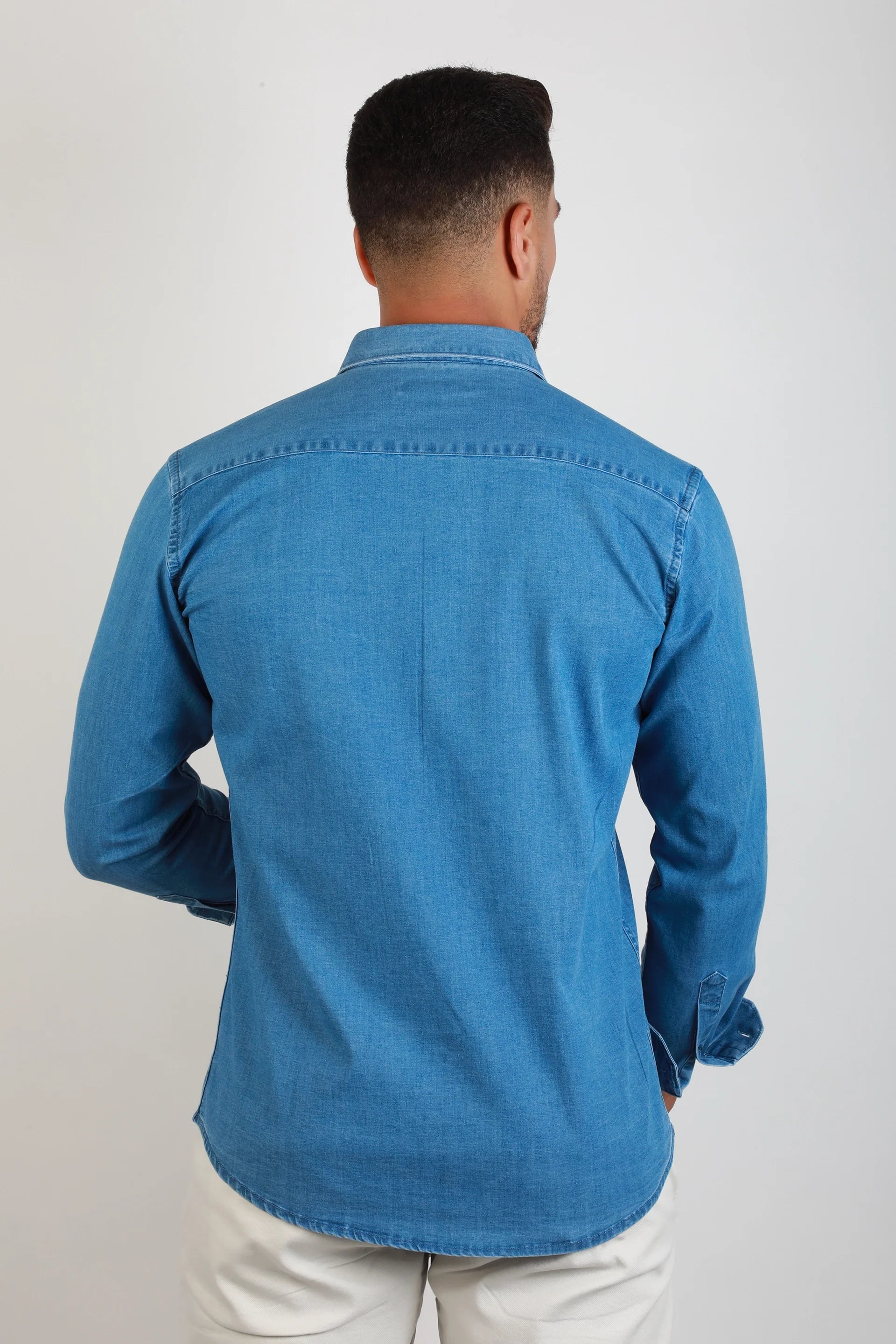 Long Sleeved Mid Blue Sport Denim Shirt