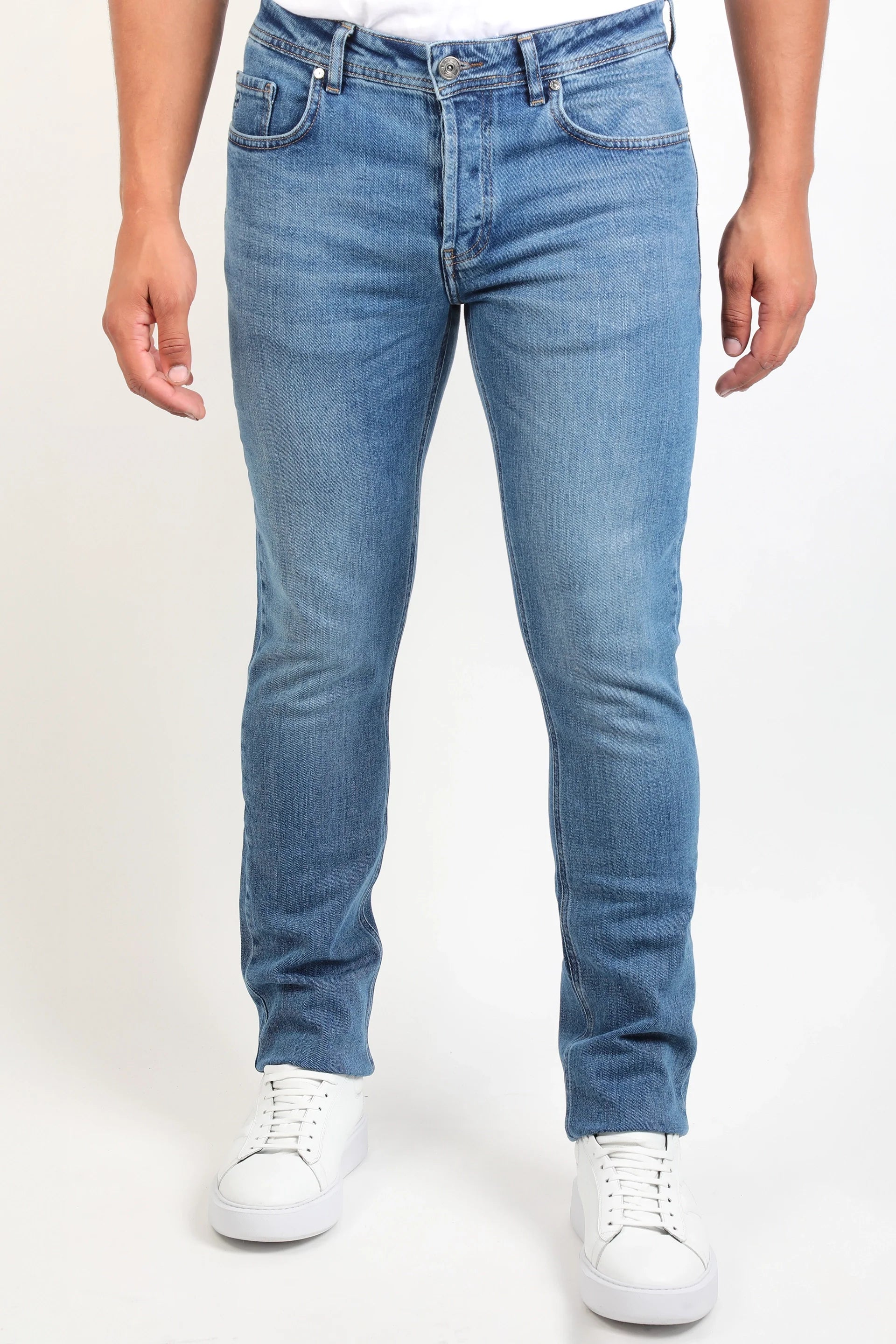 Slim Straight Blue Washed Denim Jeans