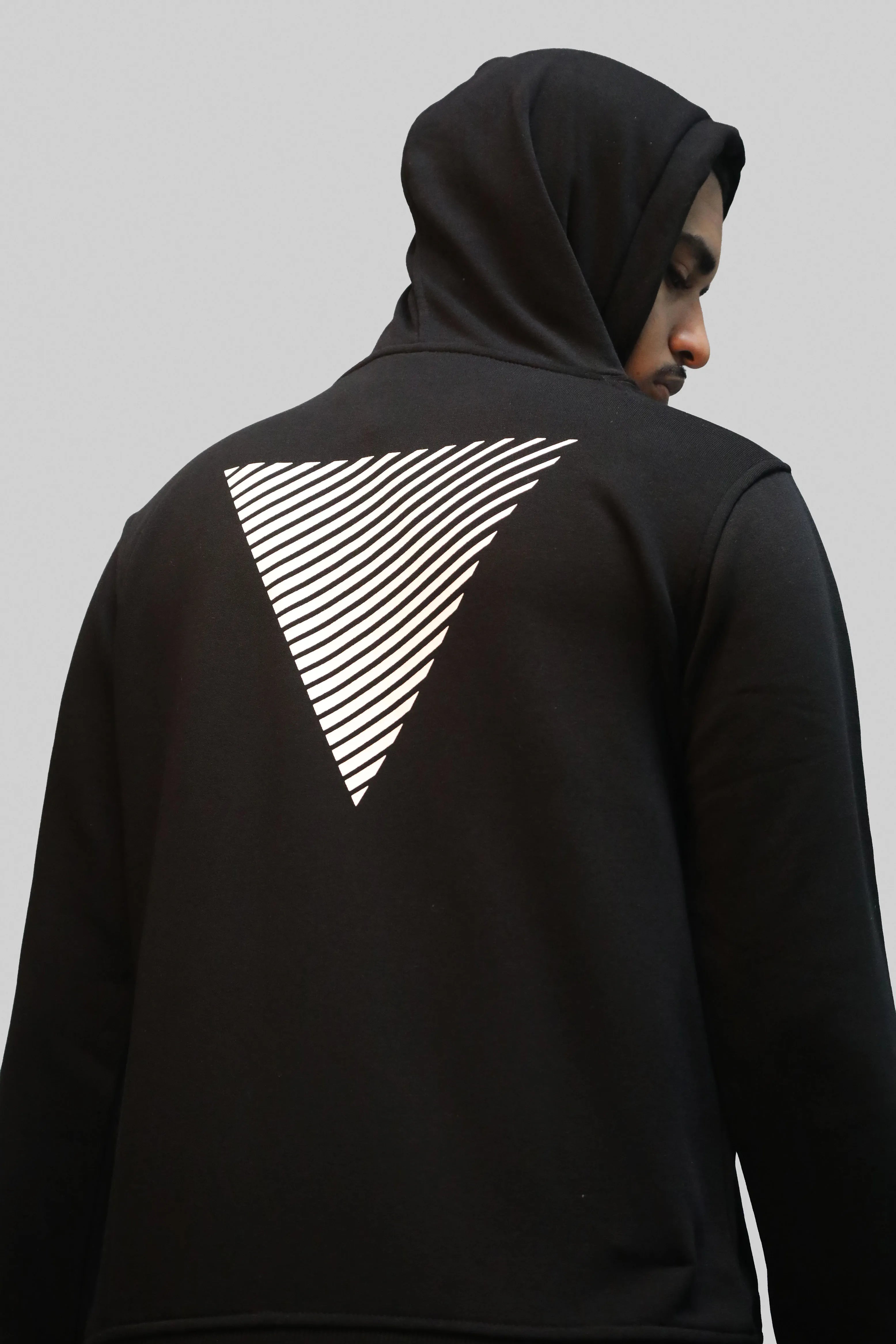 Men Faded Triangle Designed Black Hoodie