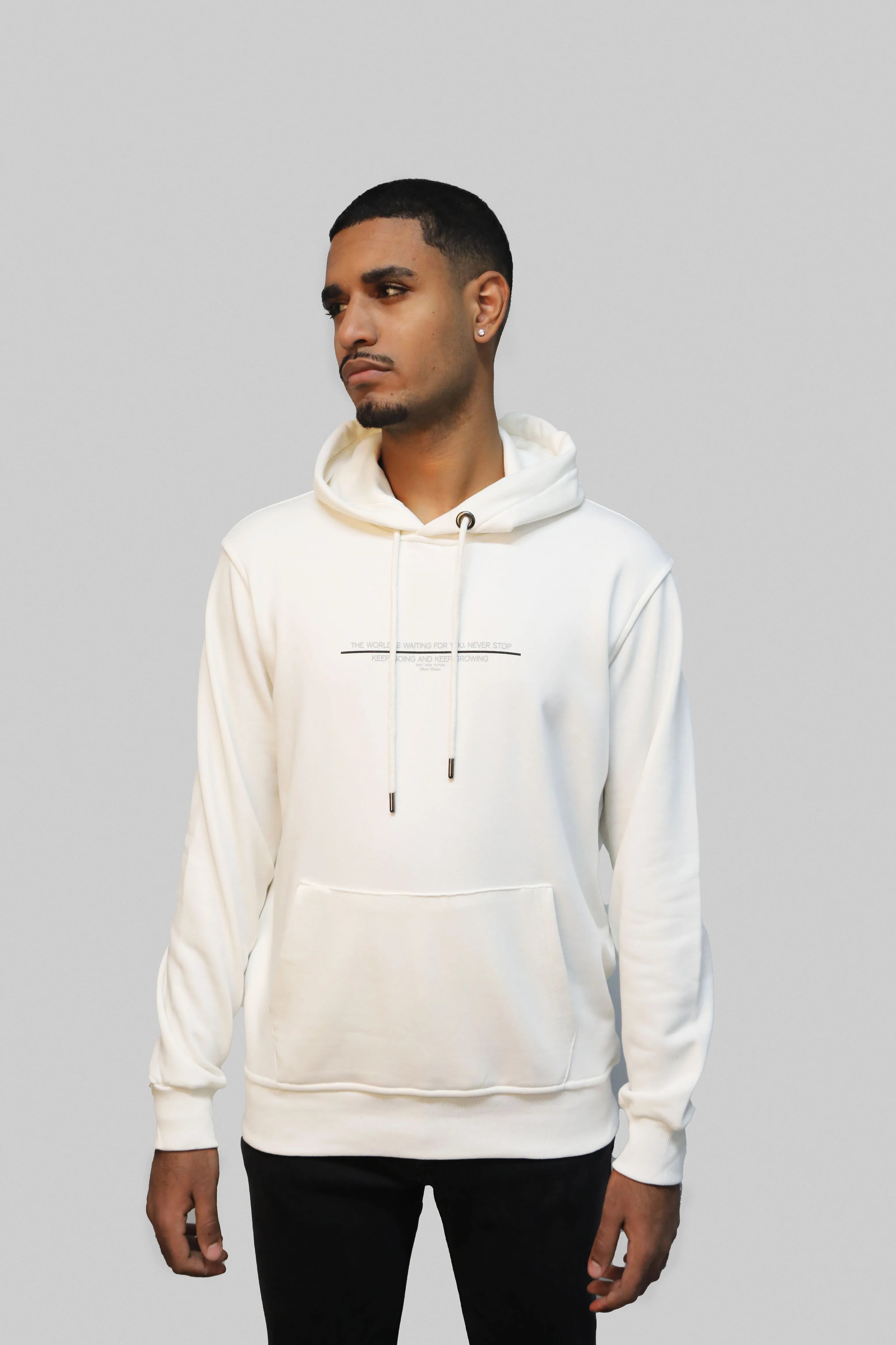 Men White Motivational Quoted Printed Hoodie