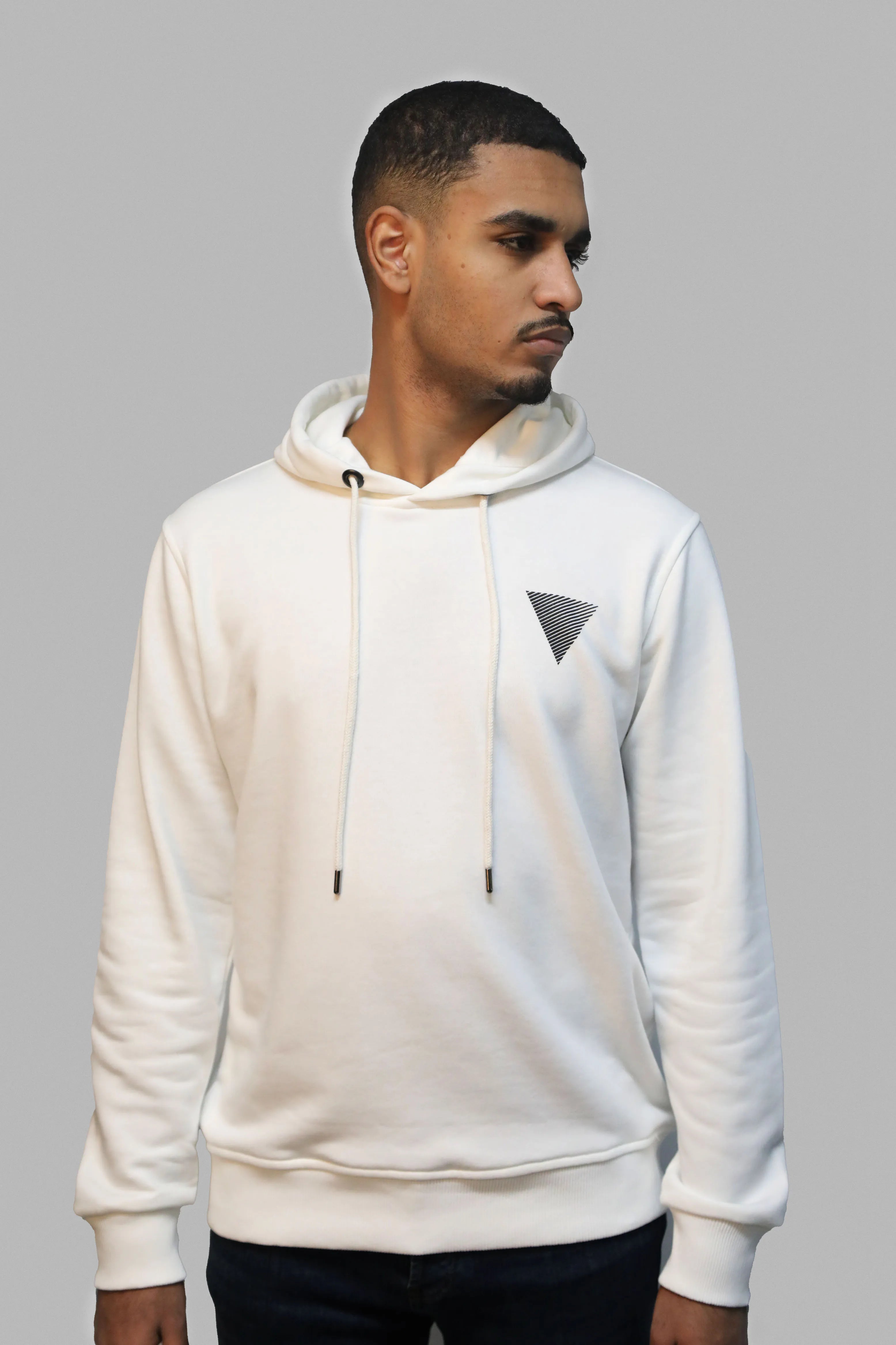 Men Faded Triangle Designed White Hoodie
