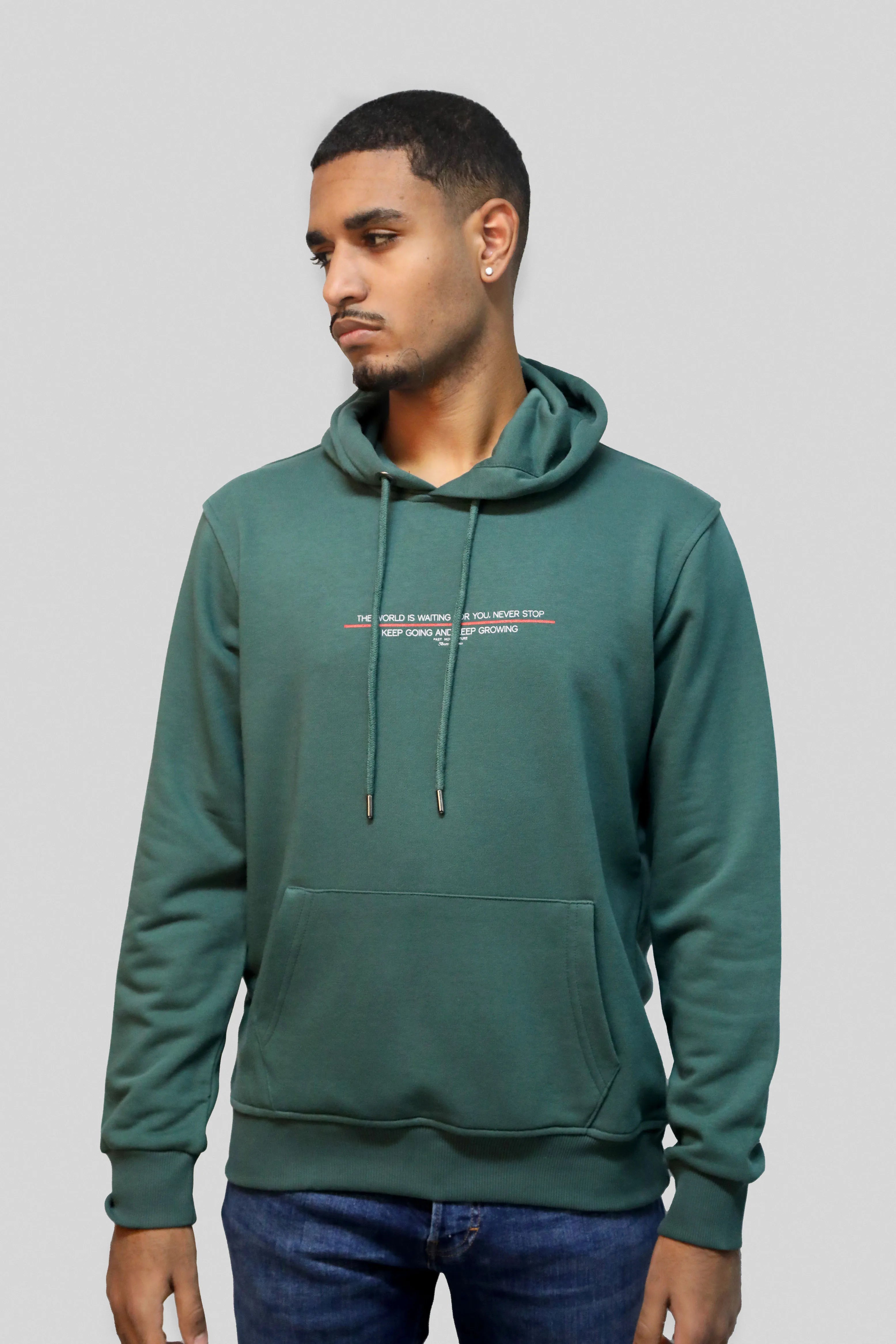 Men Green Motivational Quoted Printed Hoodie