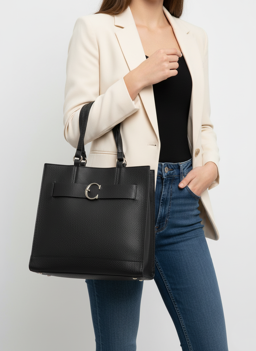 Black Slightly Rectangular Leather Bag