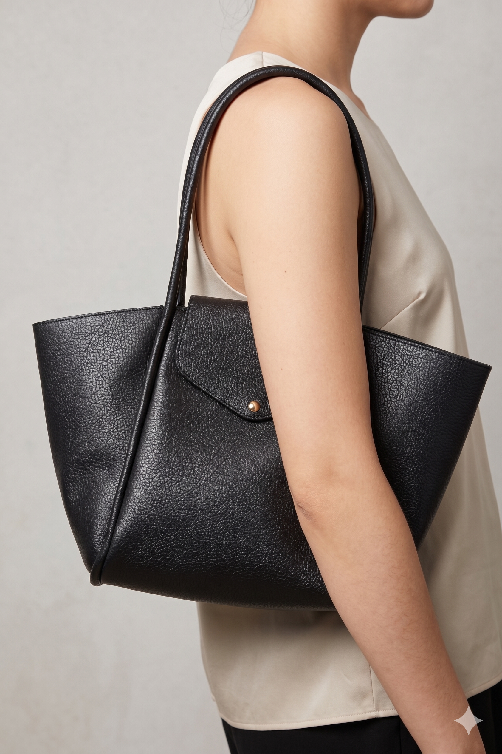 Black Pebbled Leather Bag With Slim Shoulder Straps