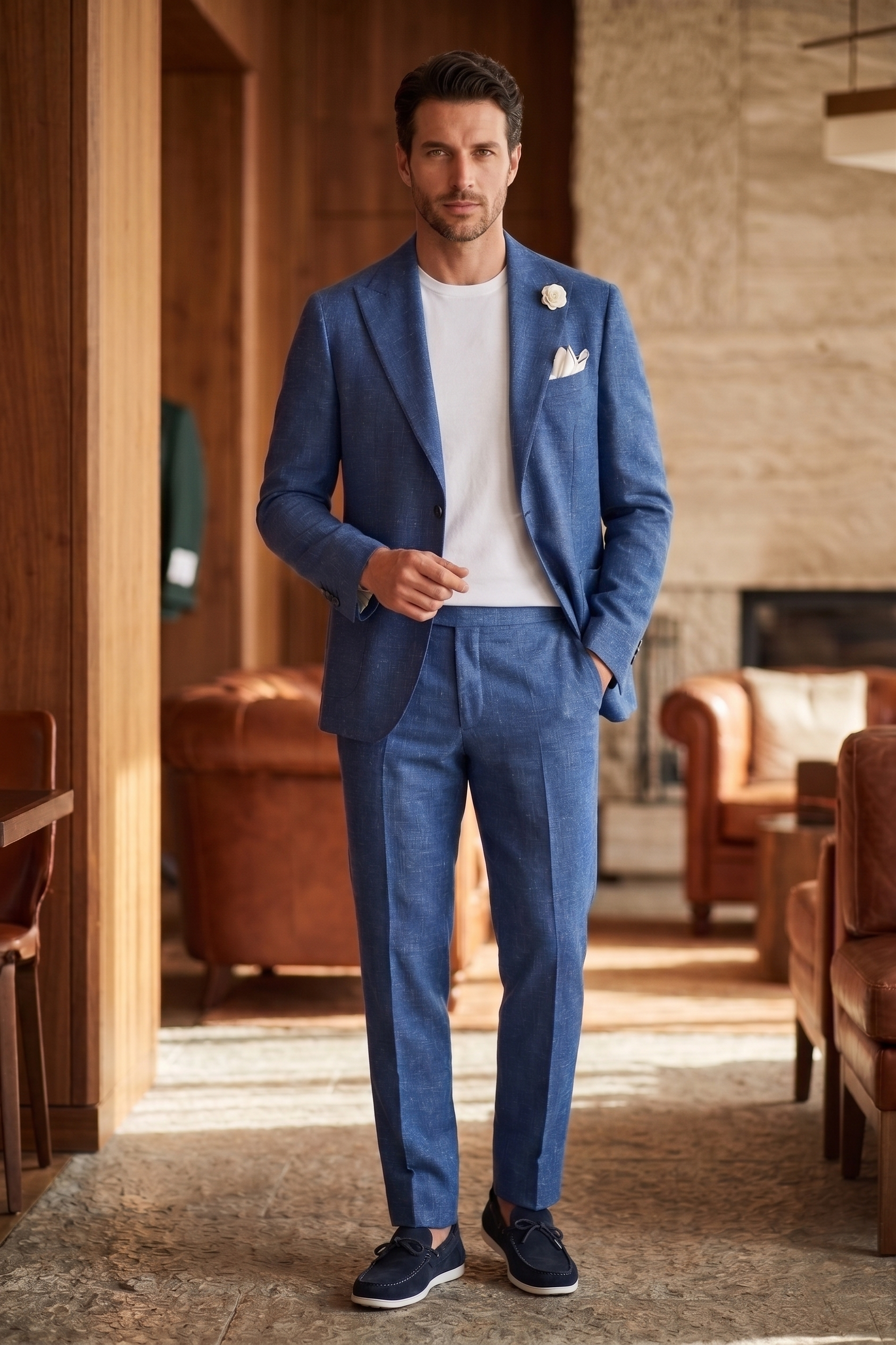 Navy Linen Suit With Patch Pockets