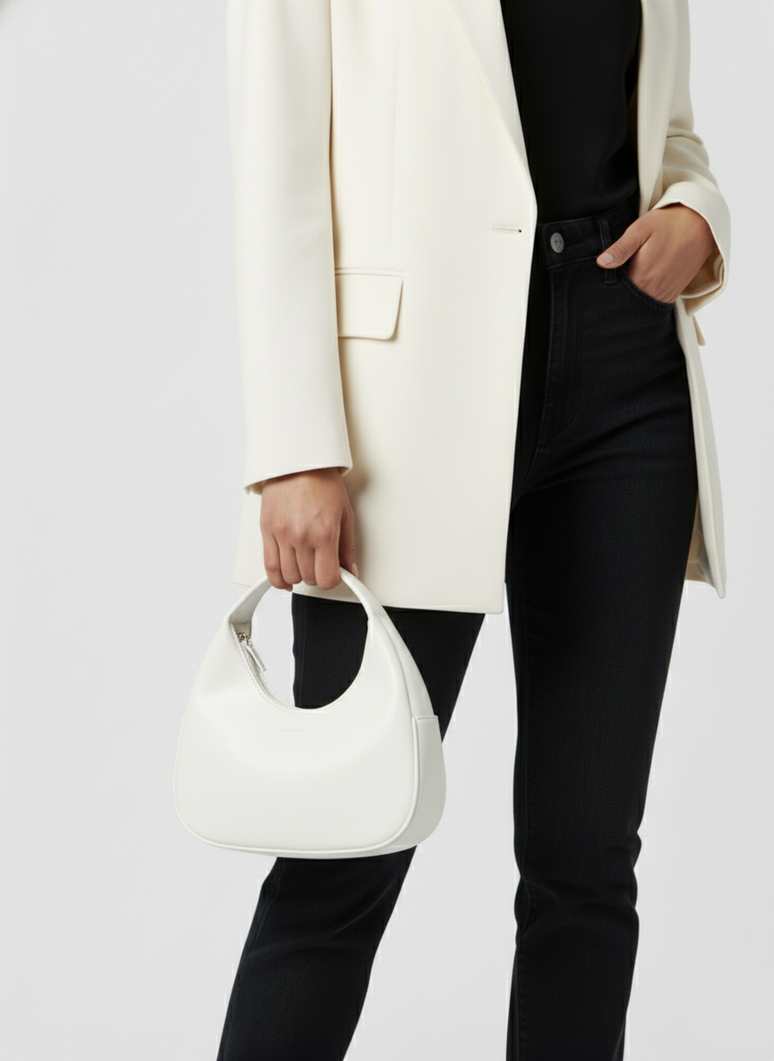 Stylish White Shoulder Bag With Modern Design