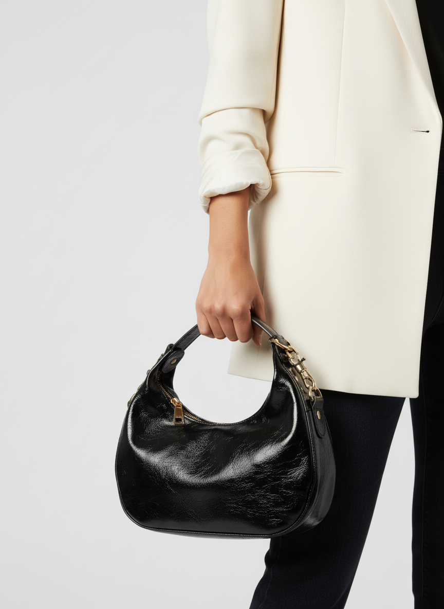 Stylish Black Shoulder Bag With Modern Design