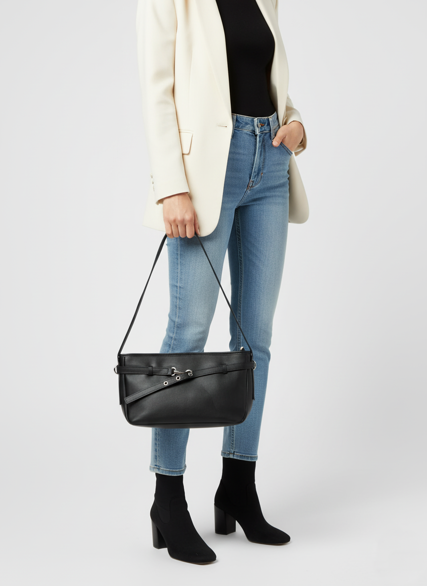 Black Square Vertical Shopper Bag