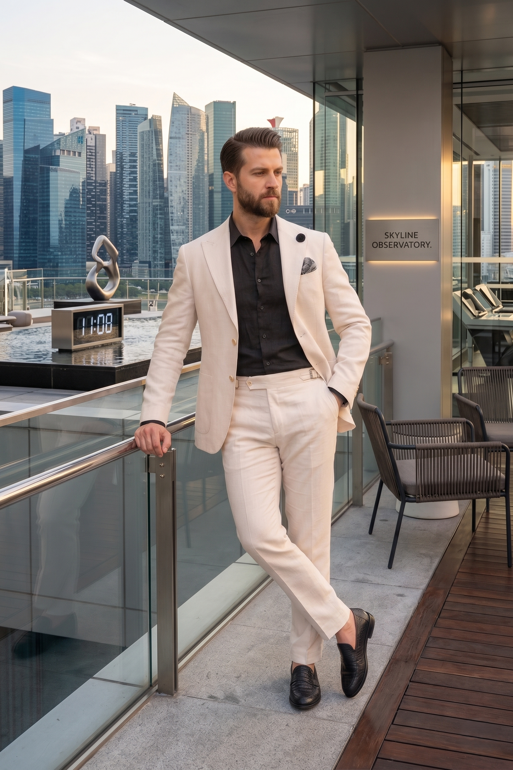 Beige Linen Suit With Patch Pockets