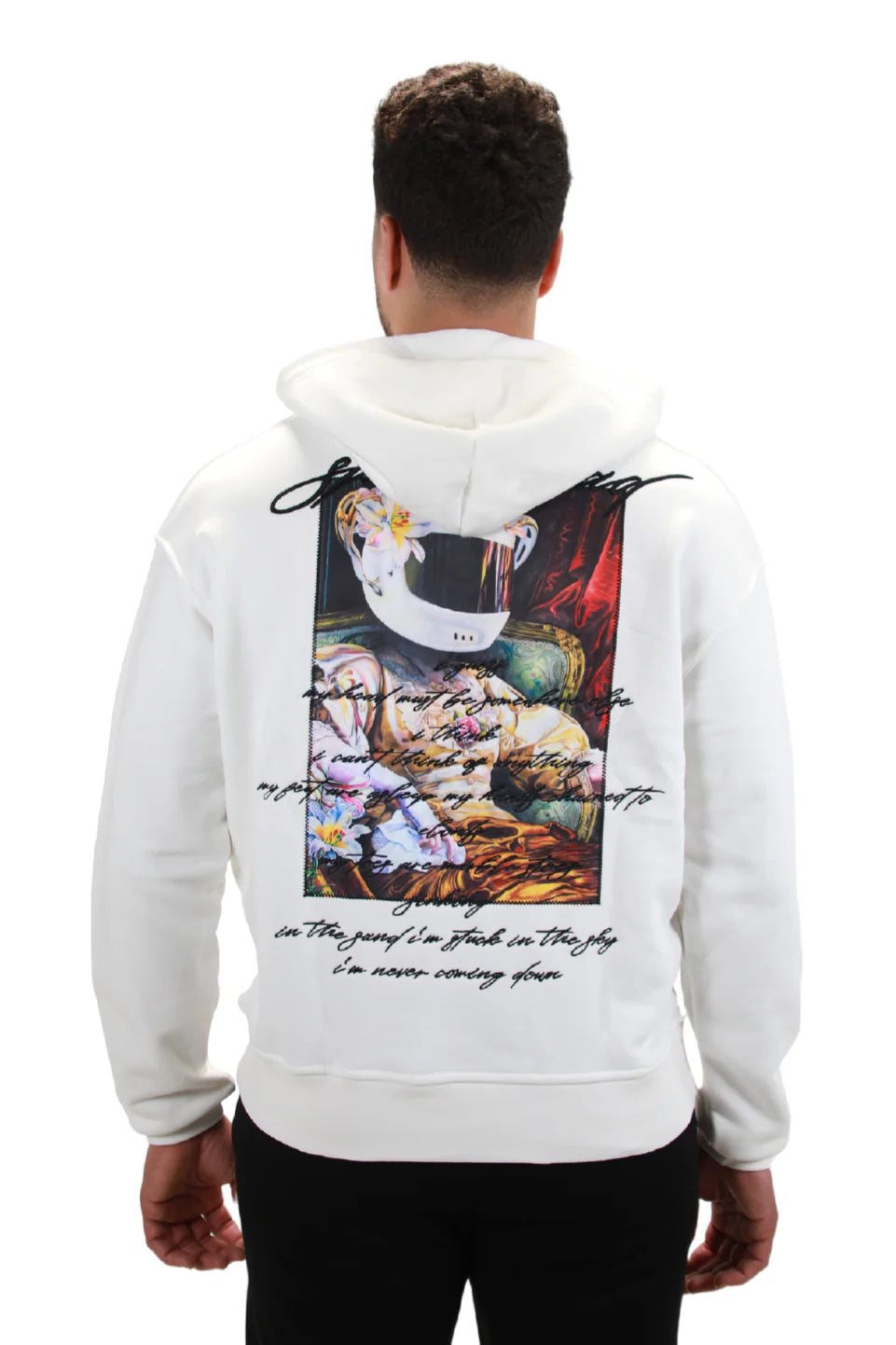 White Hoodie With Front & Back Print Design