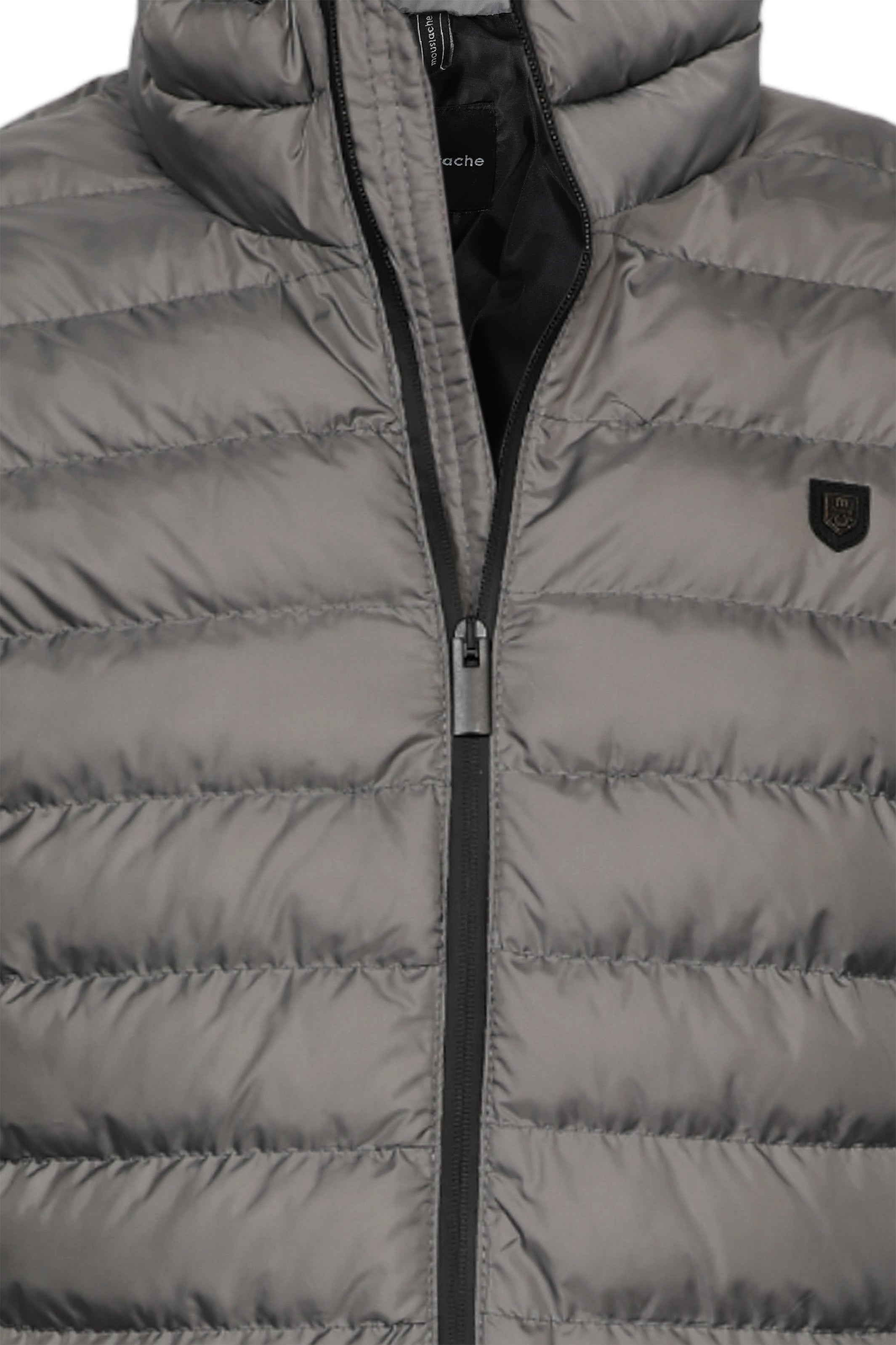 Men Zipped Puffer Designed Dark Grey Jacket