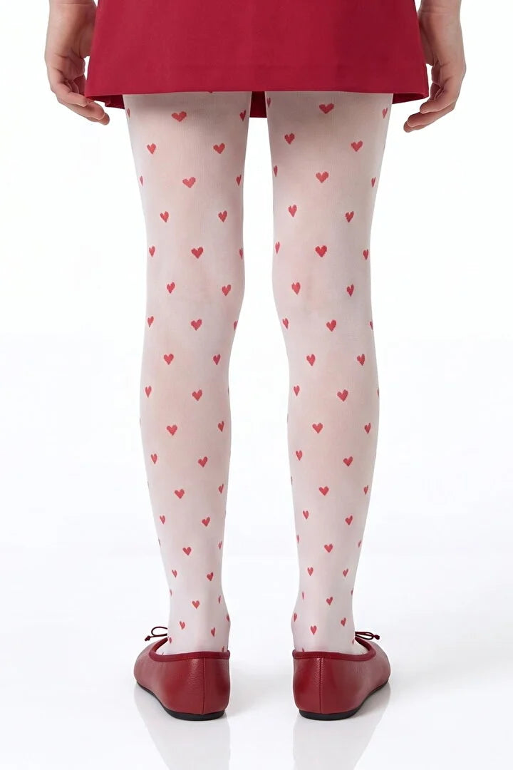 Penti White Pretty Red Little Heart Tights