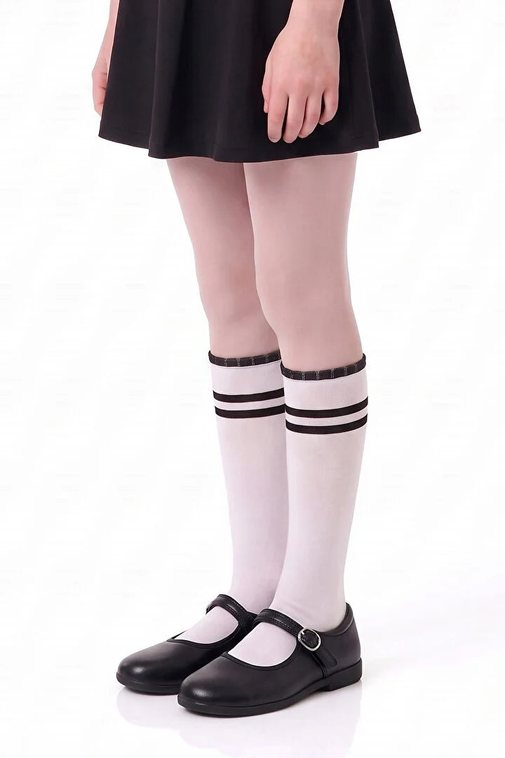 Penti White Pretty Ribbed Ruffled Tights