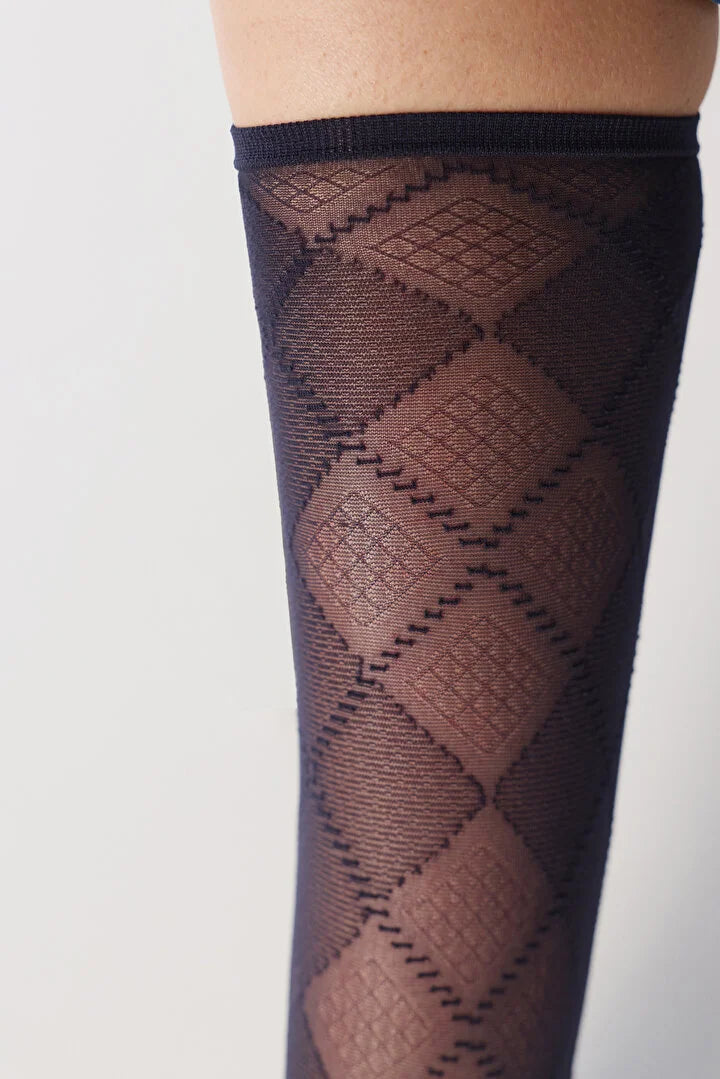 Penti Dark Navy Diamond Checked Footless Tights