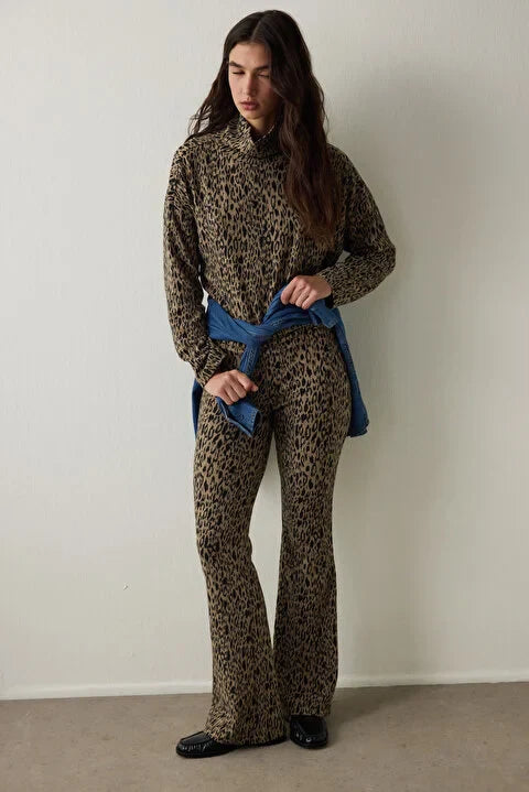 Penti Leopard Patterned High Waisted Bell-Bottomed Pant