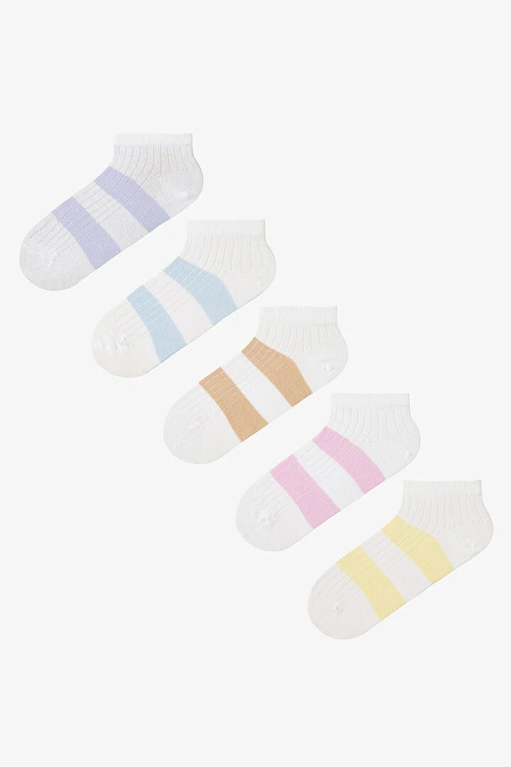 Penti 5 Pairs Cotton Colorful Thick Stripe Patterned Footie Socks
