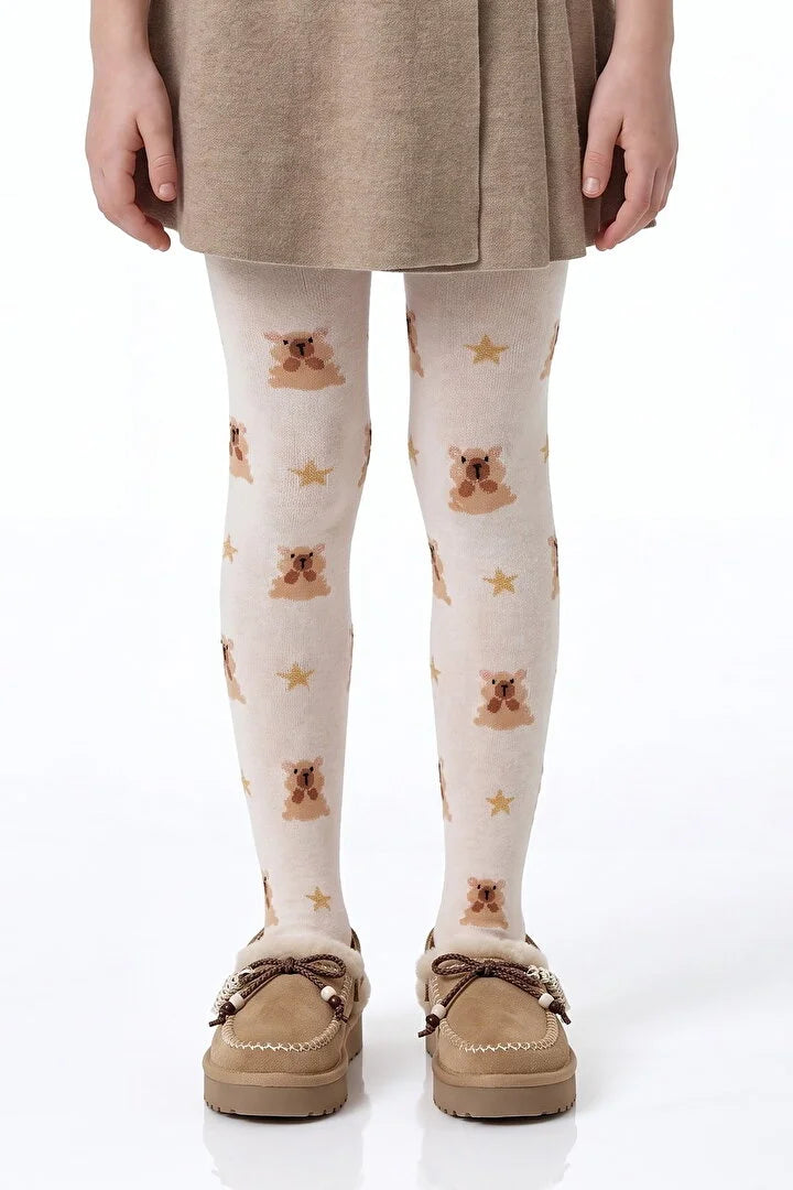 Penti Marshmallow Pretty Teddy Star Patterned Cotton Tights