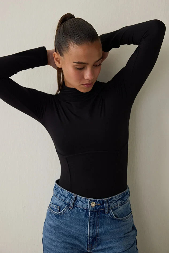 Penti Black Half Turtleneck Long Sleeve Bodysuit Top