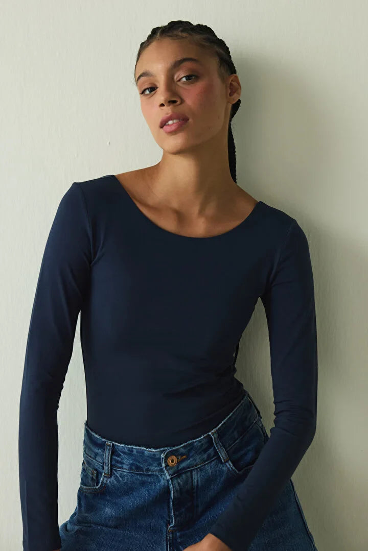 Penti Navy Crew Neck Long Sleeve Slim Fit Top