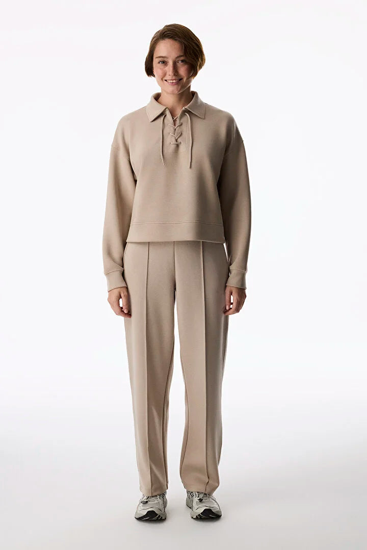 Penti Beige Silky Touch Lace-Up Long Sleeve Sweatshirt