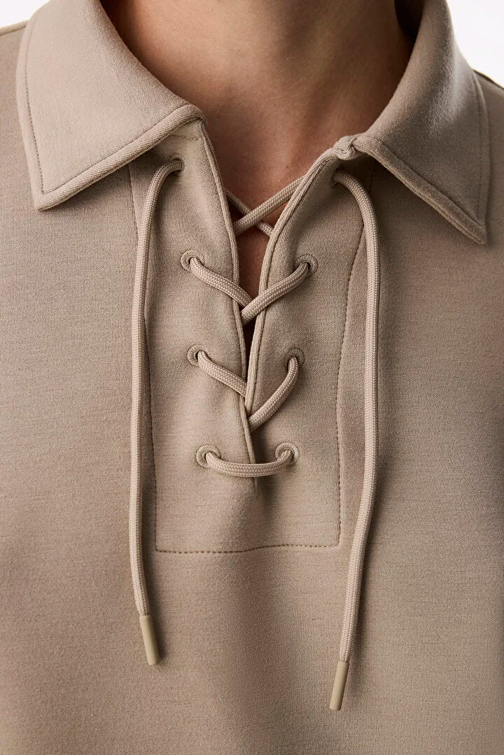 Penti Beige Silky Touch Lace-Up Long Sleeve Sweatshirt