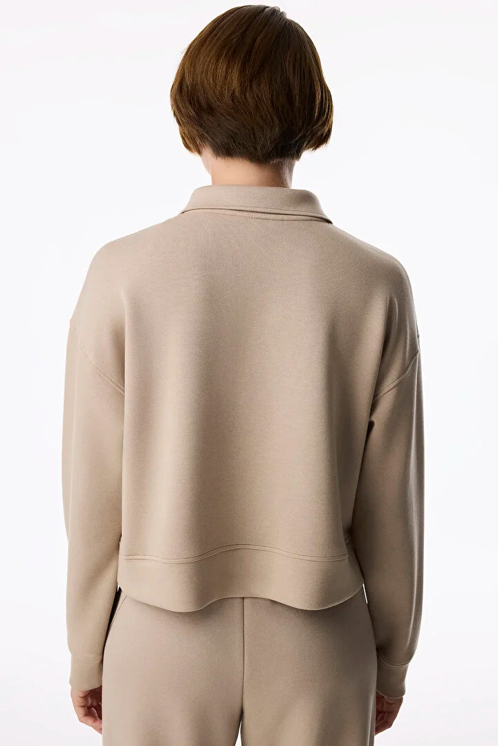 Penti Beige Silky Touch Lace-Up Long Sleeve Sweatshirt