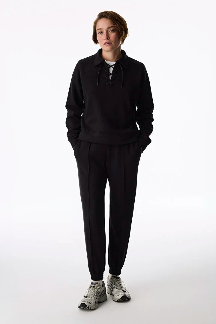 Penti Black Silky Touch Lace-Up Long Sleeve Sweatshirt
