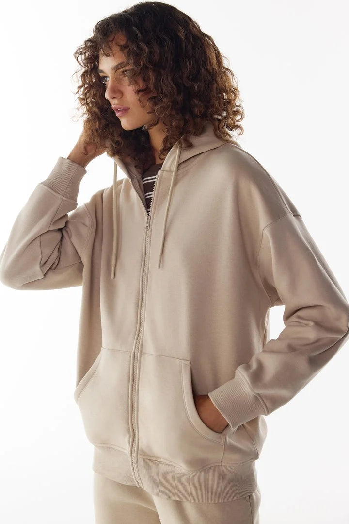 Penti Beige Full Zipper Brushed Active Long Sleeve Sweatshirt