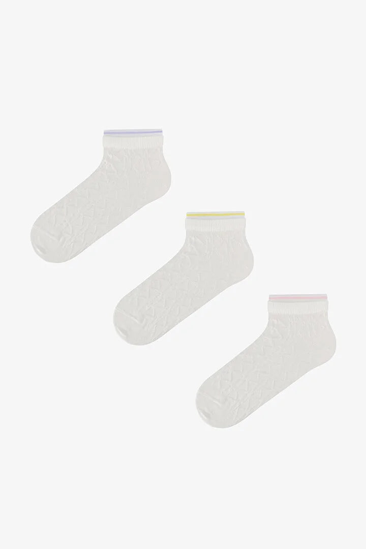 Penti 3 Pairs Seamless Toe Cotton Self-Patterned Socket Detail Footie Socks