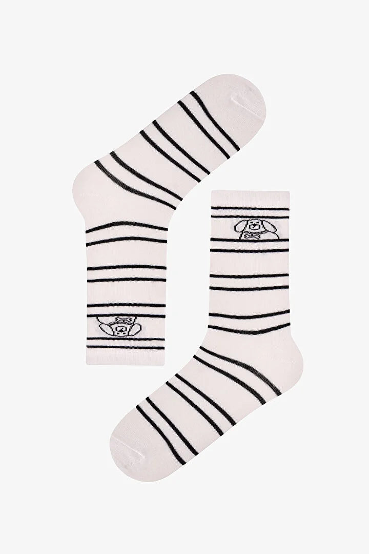 Penti Black White Kitten Lines Animal Print Cotton 3 Pack Ankle Socks