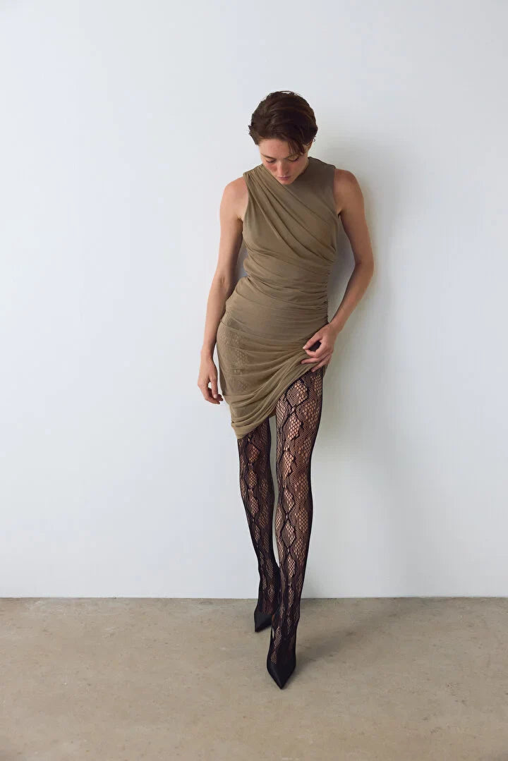 Penti Black Snake Patterned Fishnet Tights