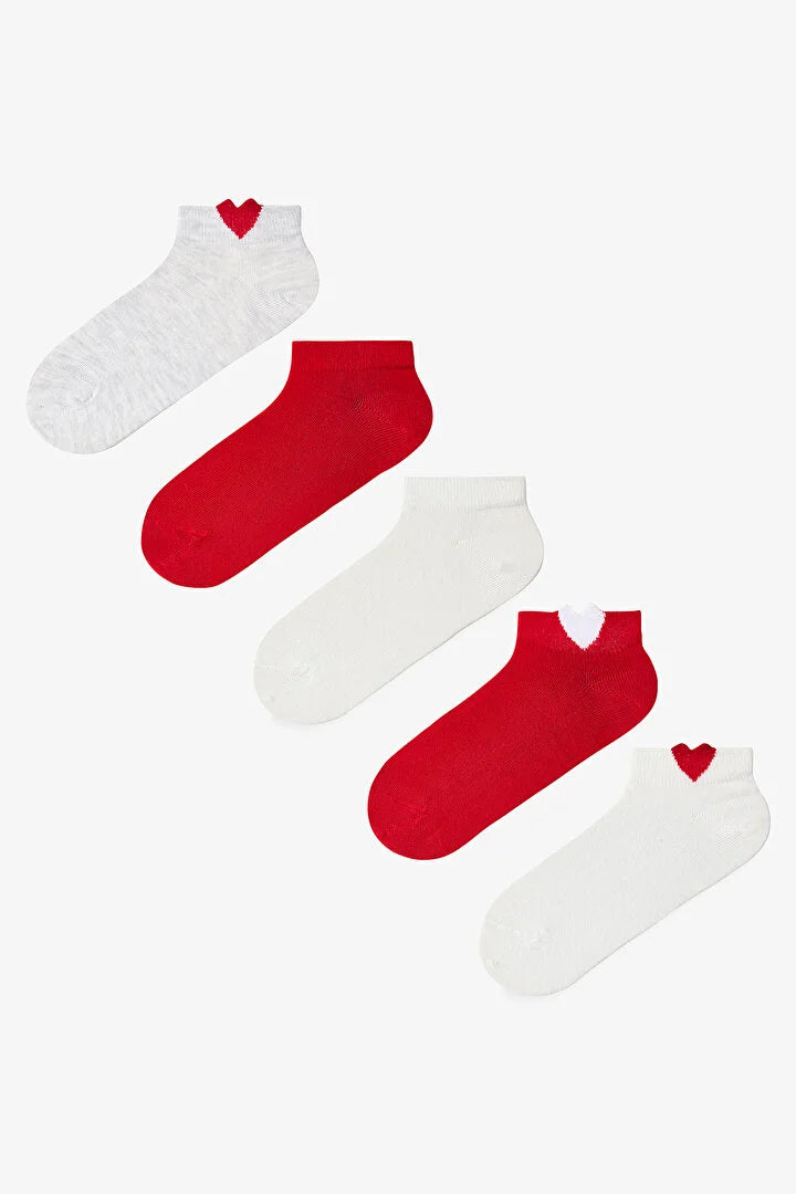 Penti 5 Pairs Cotton Heart Patterned Footie Socks