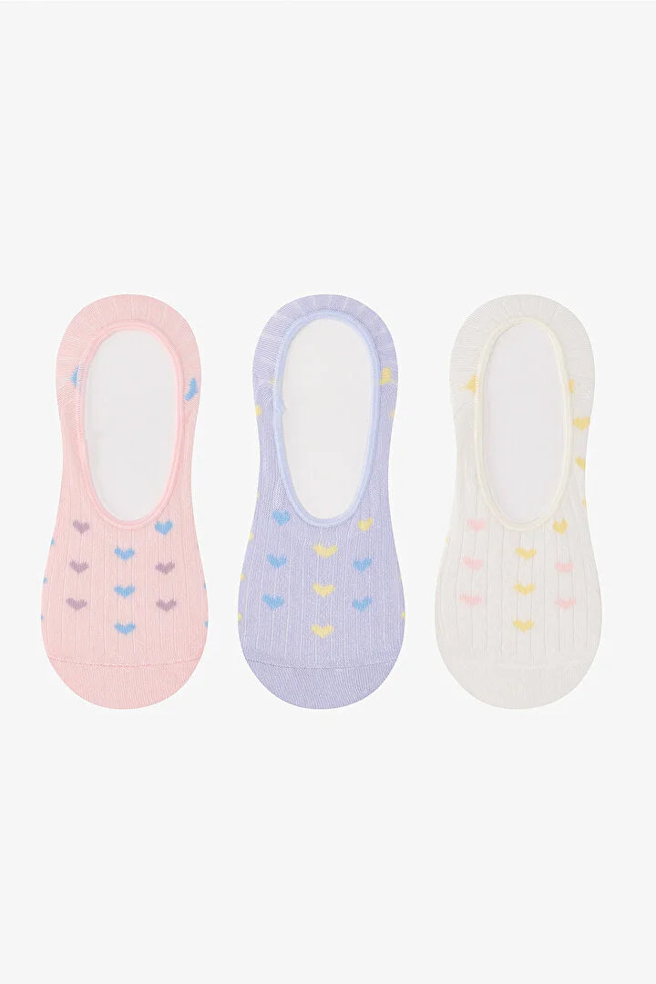 Penti 3 Pairs Cotton Colorful Heart Patterned Ballerina Socks