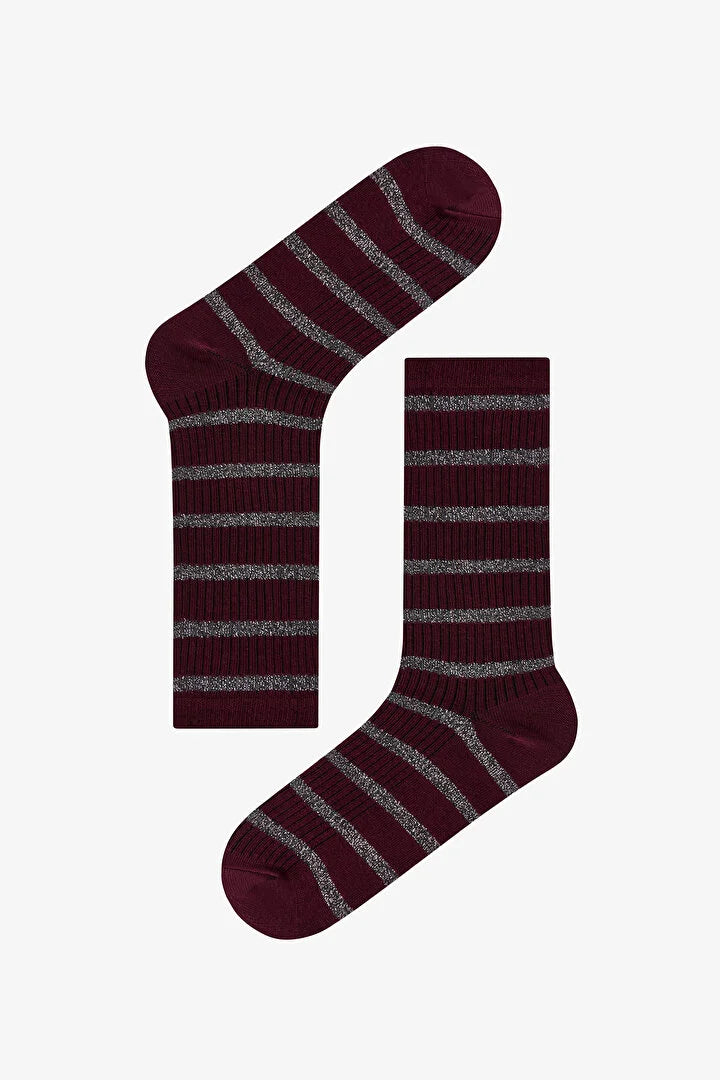 Penti Bordeaux Shiny Line Striped Cotton Glitter 3 Pack Ankle Socks