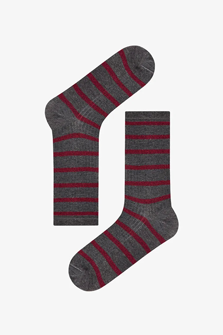 Penti Bordeaux Shiny Line Striped Cotton Glitter 3 Pack Ankle Socks