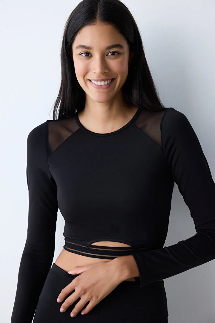 Penti Mesh Detailed Black Active Top