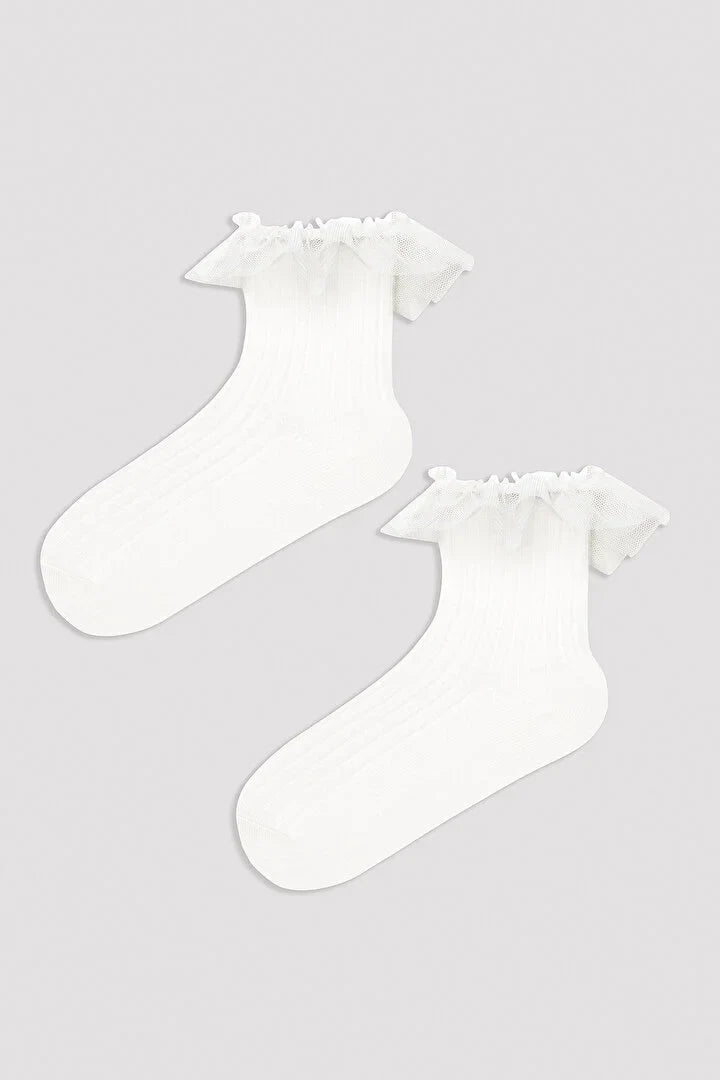 Penti Girl White Ruffle Detailed Socks