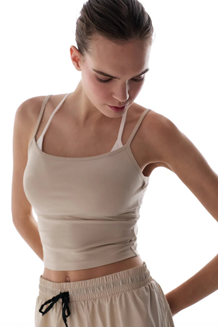 Penti Beige Layered Crew Neck Sports Top