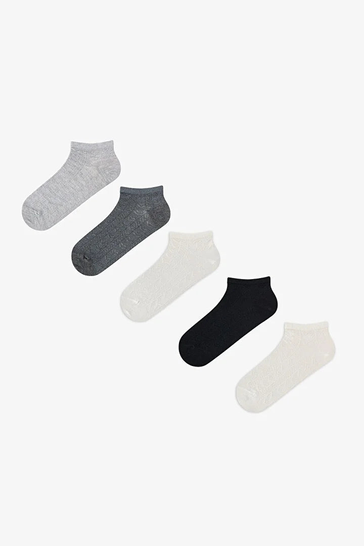 Penti 5 Pairs Seamless Toe Cotton Colorful Self-Patterned Heart Footie Socks
