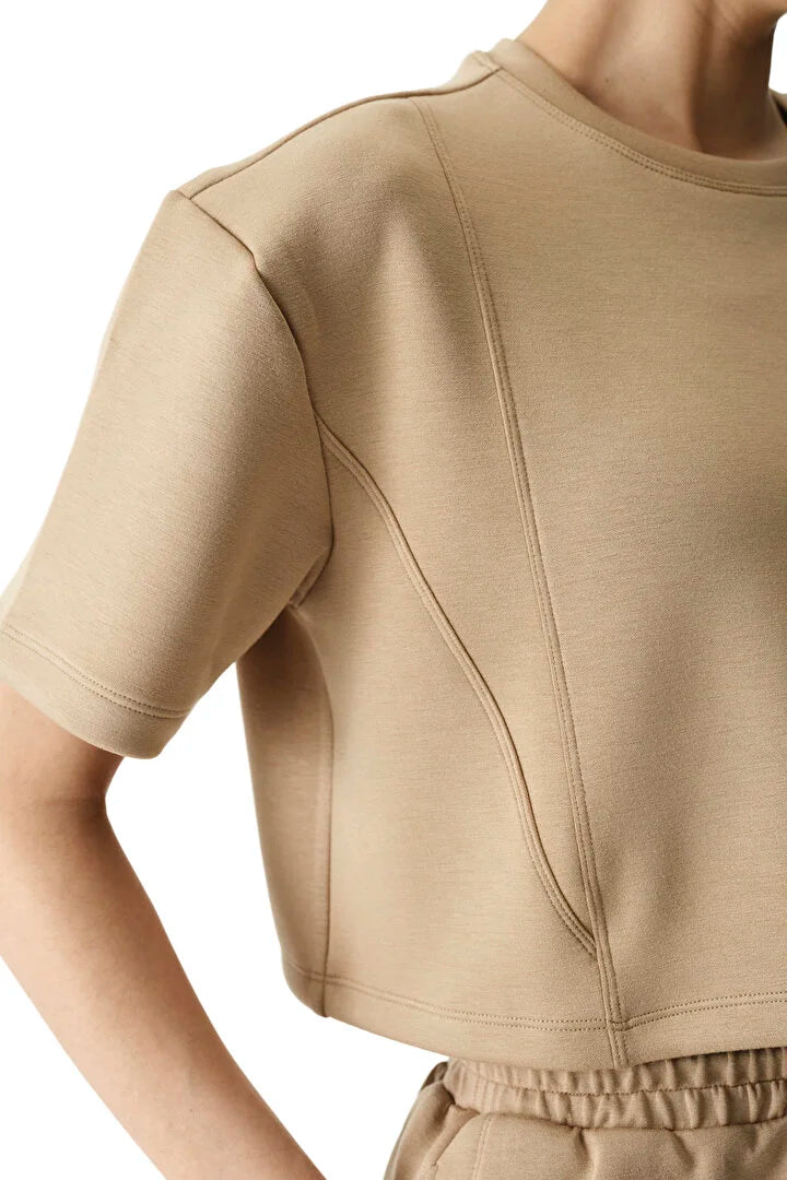Penti Beige Silky Touch Stitch Detail Crew Neck T-Shirt
