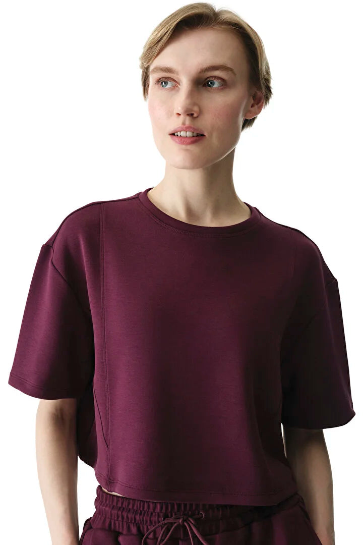 Penti Bordeaux Silky Touch Stitch Detail Crew Neck T-Shirt