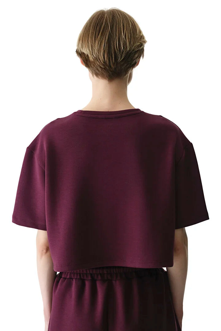Penti Bordeaux Silky Touch Stitch Detail Crew Neck T-Shirt