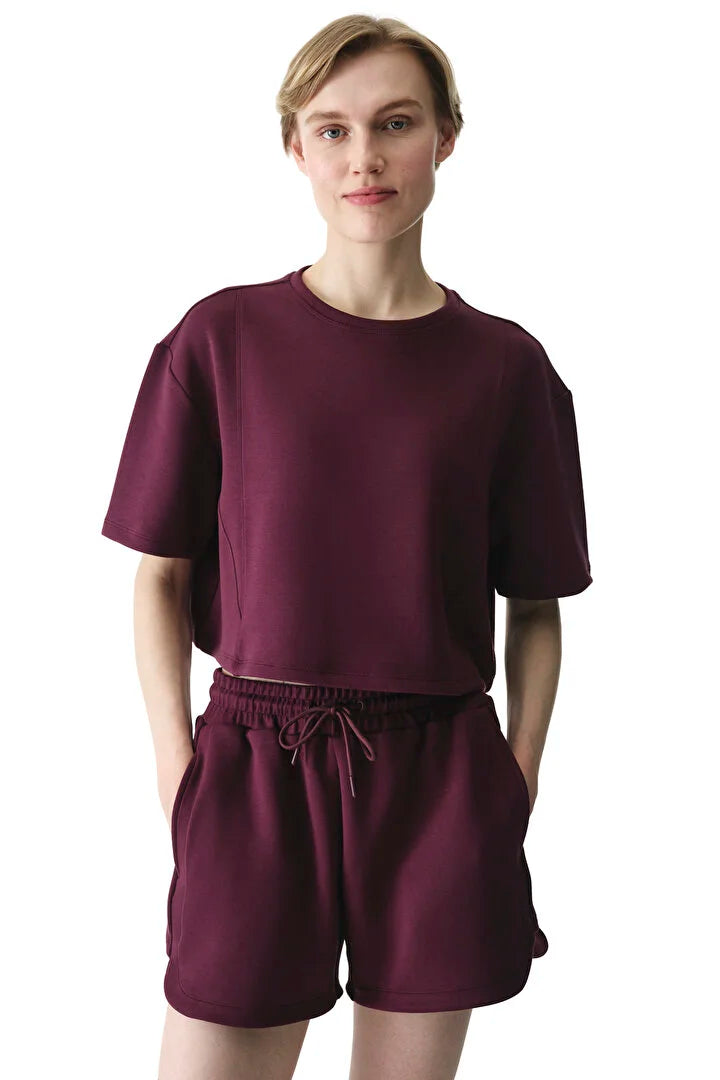 Penti Bordeaux Silky Touch Stitch Detail Crew Neck T-Shirt