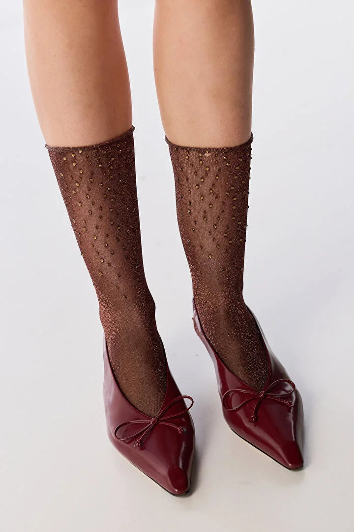 Penti Brown Shiny Stone Print Ankle Socks