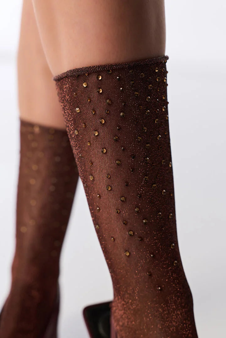 Penti Brown Shiny Stone Print Ankle Socks
