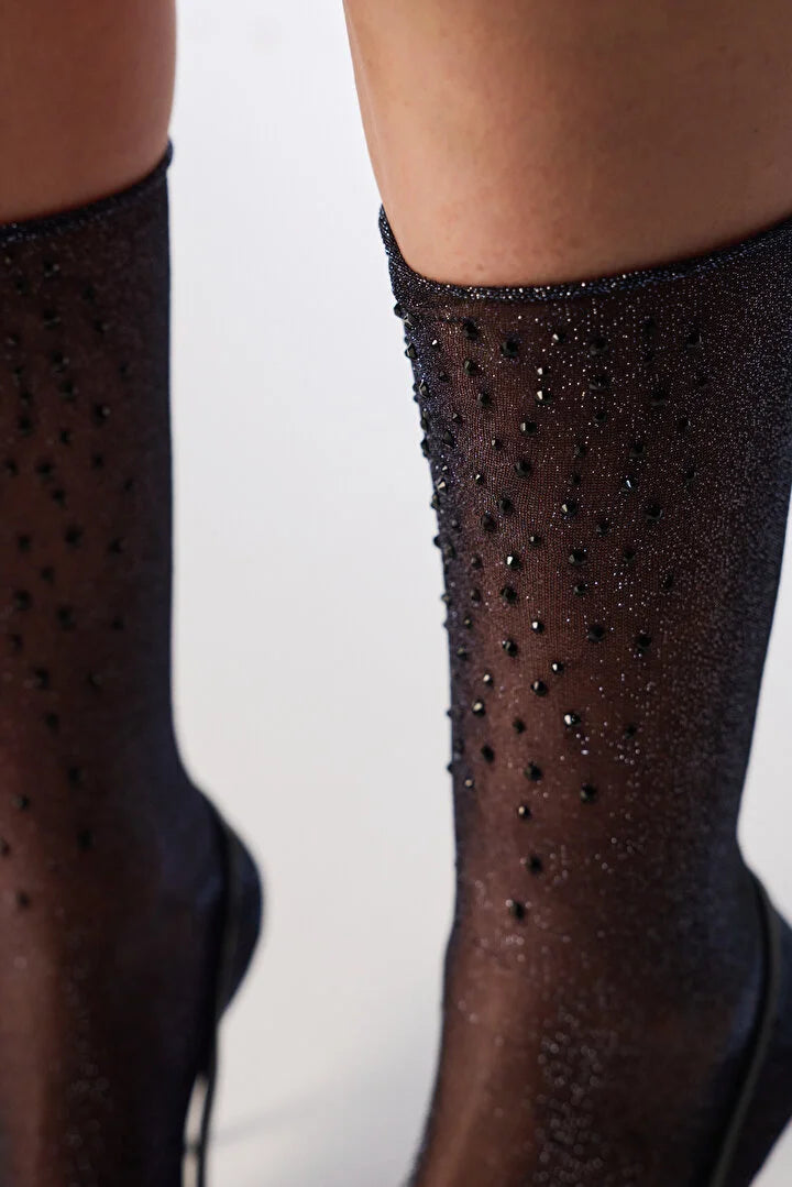 Penti Black Shiny Stone Print Ankle Socks
