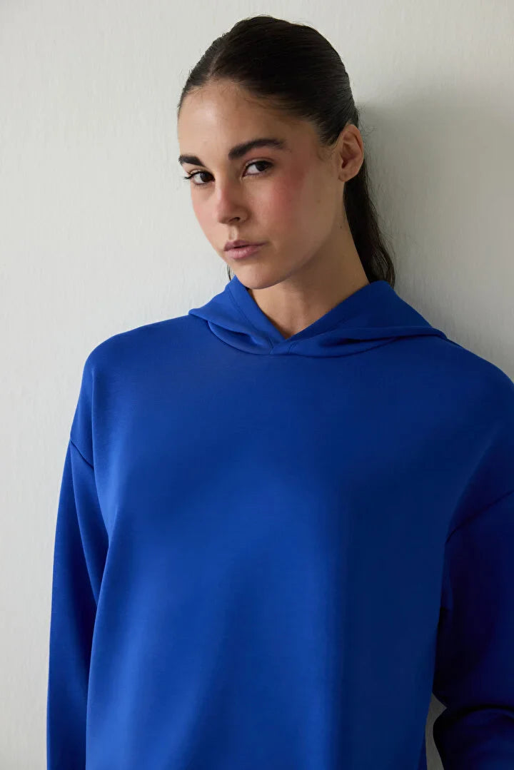 Penti Blue Silky Feel Hooded Slogan Printed Sweater